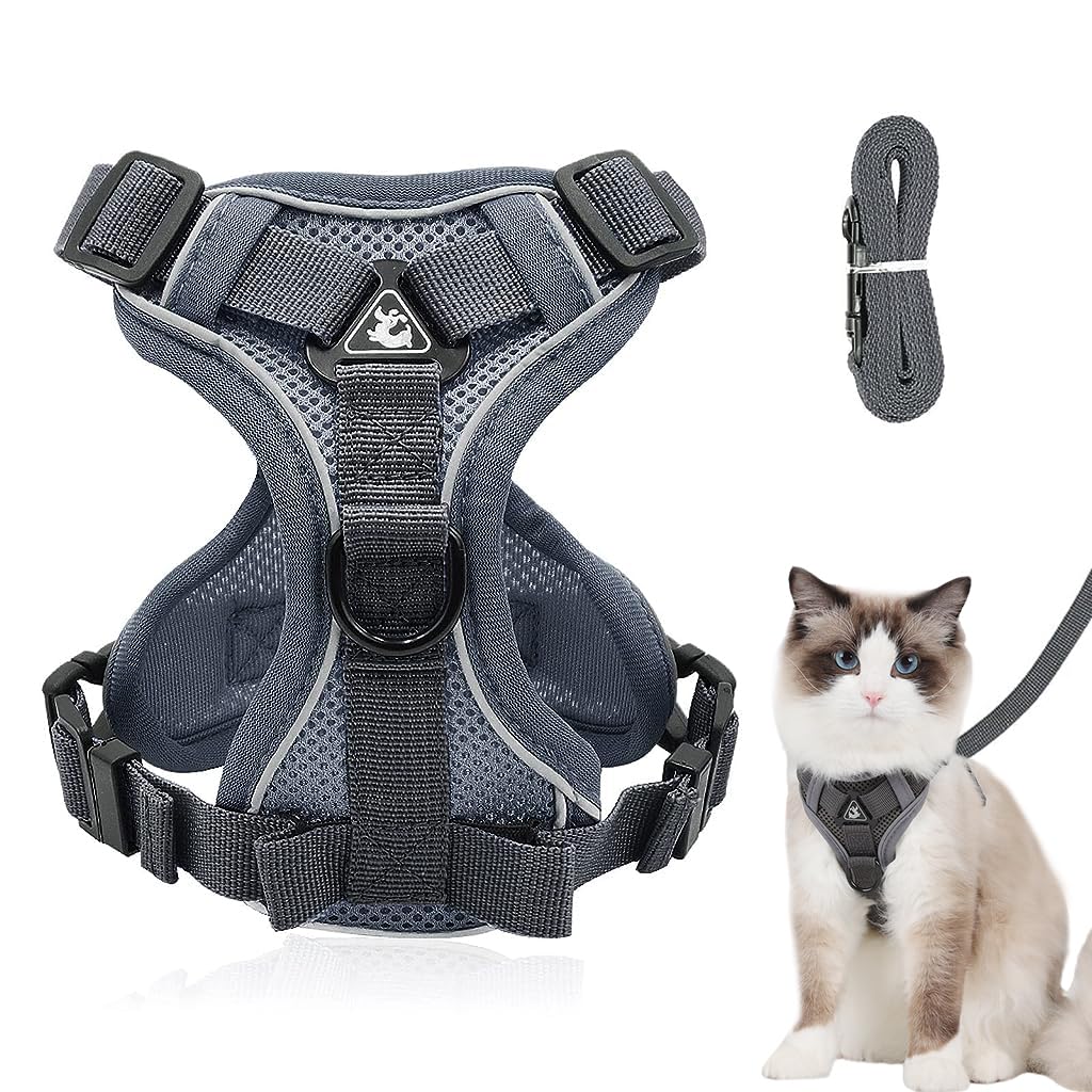 Qpets Cat Vest Harness with 1.5m Leash Adjustable Size Pet Vest Harness with Quick Release Buckle Breathable Fabric Cat Harness for Small Cat Puppy(M, Grey) Qpets Cat Vest Harness with 1.5m Leash Adjustable Size Pet Vest Harness with Quick Release Buckle Breathable Fabric Cat Harness for Small Cat Puppy(M, Grey)